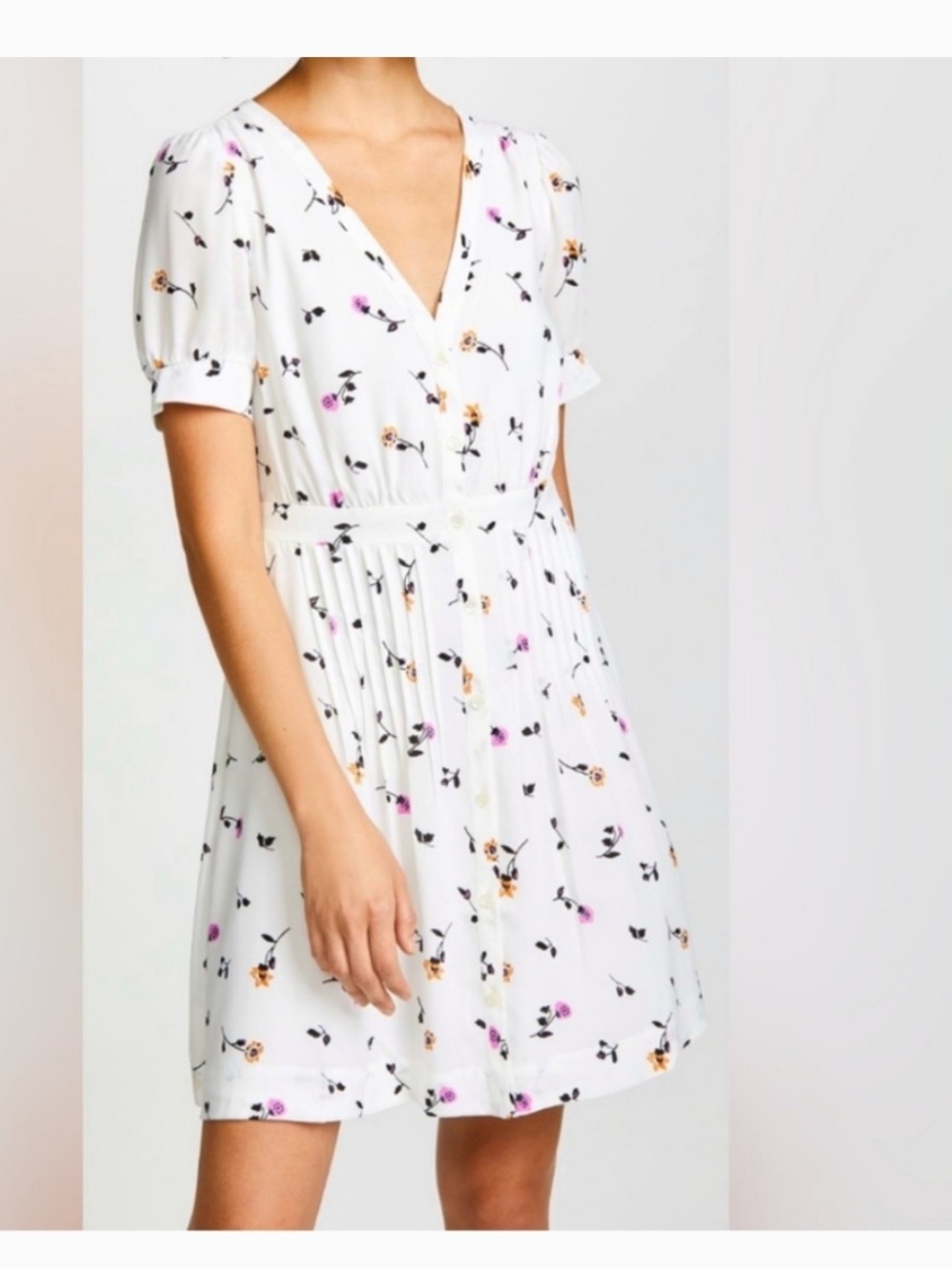Madewell White Mini Dress with Pink & Yellow Floral Print